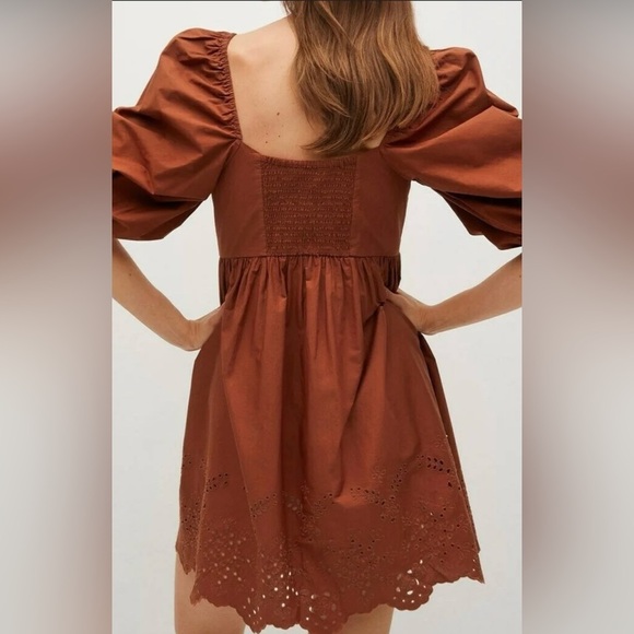 MNG Terracotta Puff Sleeve Dress - Picture 7 of 8